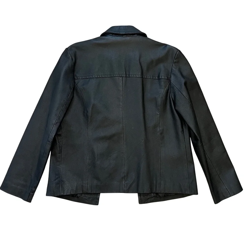 Vintage G-III Black Genuine Leather Jacket Womens Large 90s button up  Y2K Biker